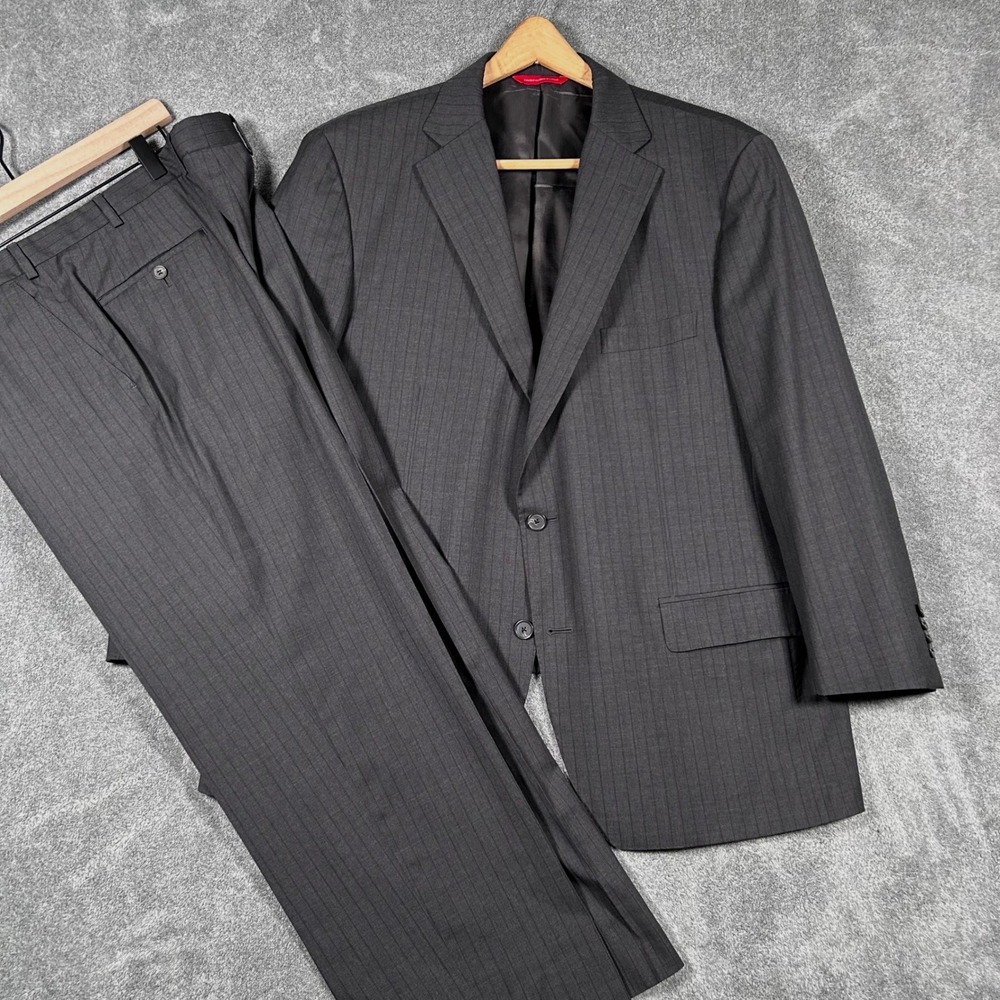 Samuelsohn Suit 2 PC Grey Pinstripe Guabello Super 130 Wool 46R 39x27 Made Italy